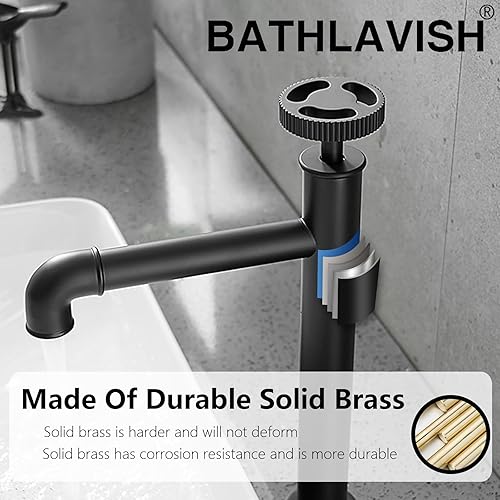 Miniatura 3 de Grifo de lavabo de recipiente negro, grifo alto de baño, grifo de lavabo de estilo industrial de un solo agujero, grifo de fregadero con drenaje