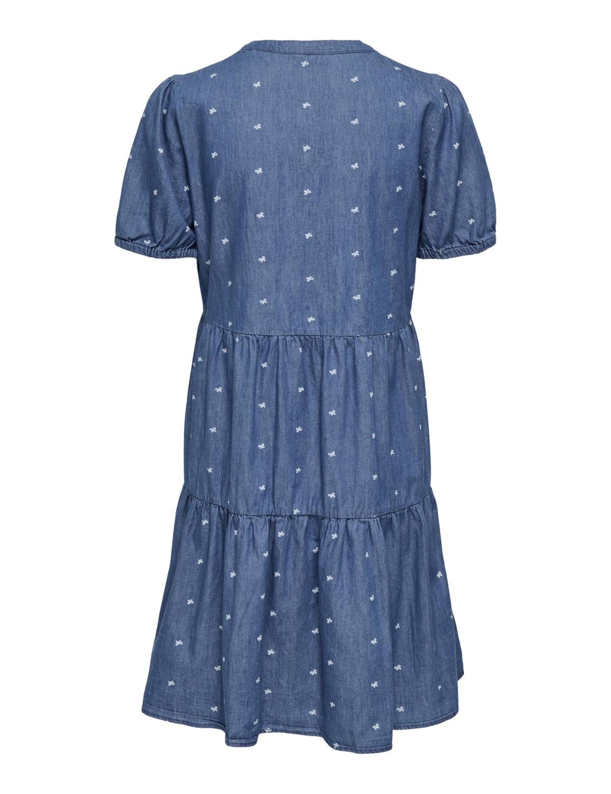 ONLY Damen Kurzarm Jeans Kleid kurzes Denim Sommerkleid mit Schleifen Bestickt Onlnova Azure Thea