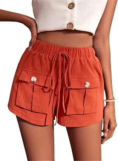 Women's Cargo Pocket Loose Drawstring Shorts Drawstring Cargo Shorts Comfy Cotton Loose Fit Shorts