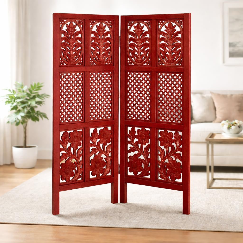Wooden Room Divider Partition | Privacy Screen Separator for Living Room Bedroom Hall | Foldable Floor Screen | Home & Office Décor Partition (Red, 2 Panel 4 feet Mix)-picture-22
