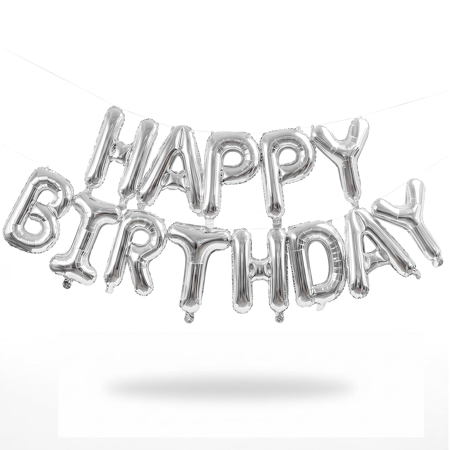 UTXN Happy Birthday Balloon Banner, 16 Inch Foil Letter Balloons for Girls Women Party Decorations(Silver)