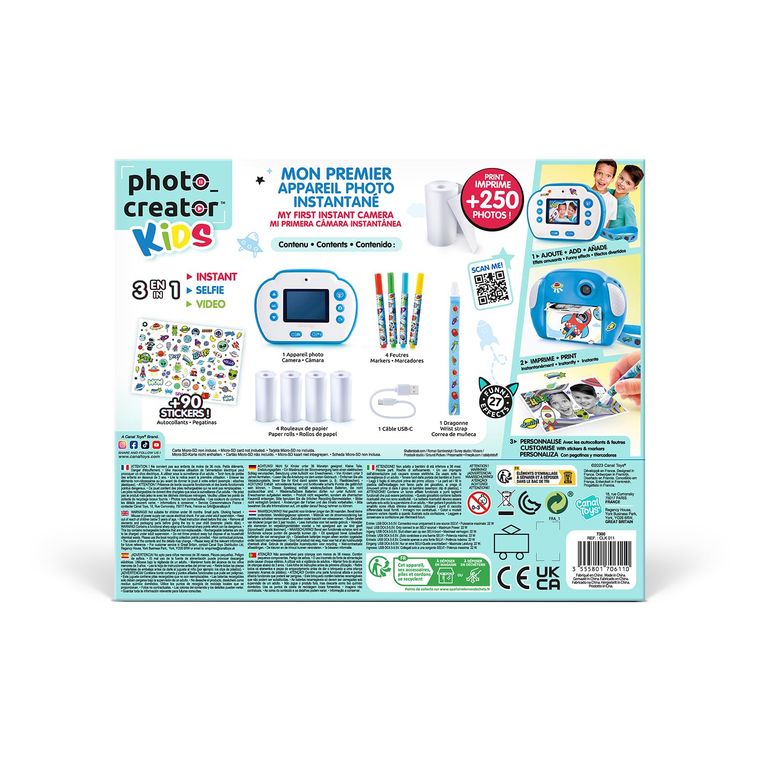 Canal Toys - Photo Creator - Appareil Photo à Impression Instantané - Selfie & Caméra Vidéo - Impression sur Rouleau de Papier Photo Thermique, sans Encre - Cadeau pour Enfant - Dès 4 Ans - CLK 011