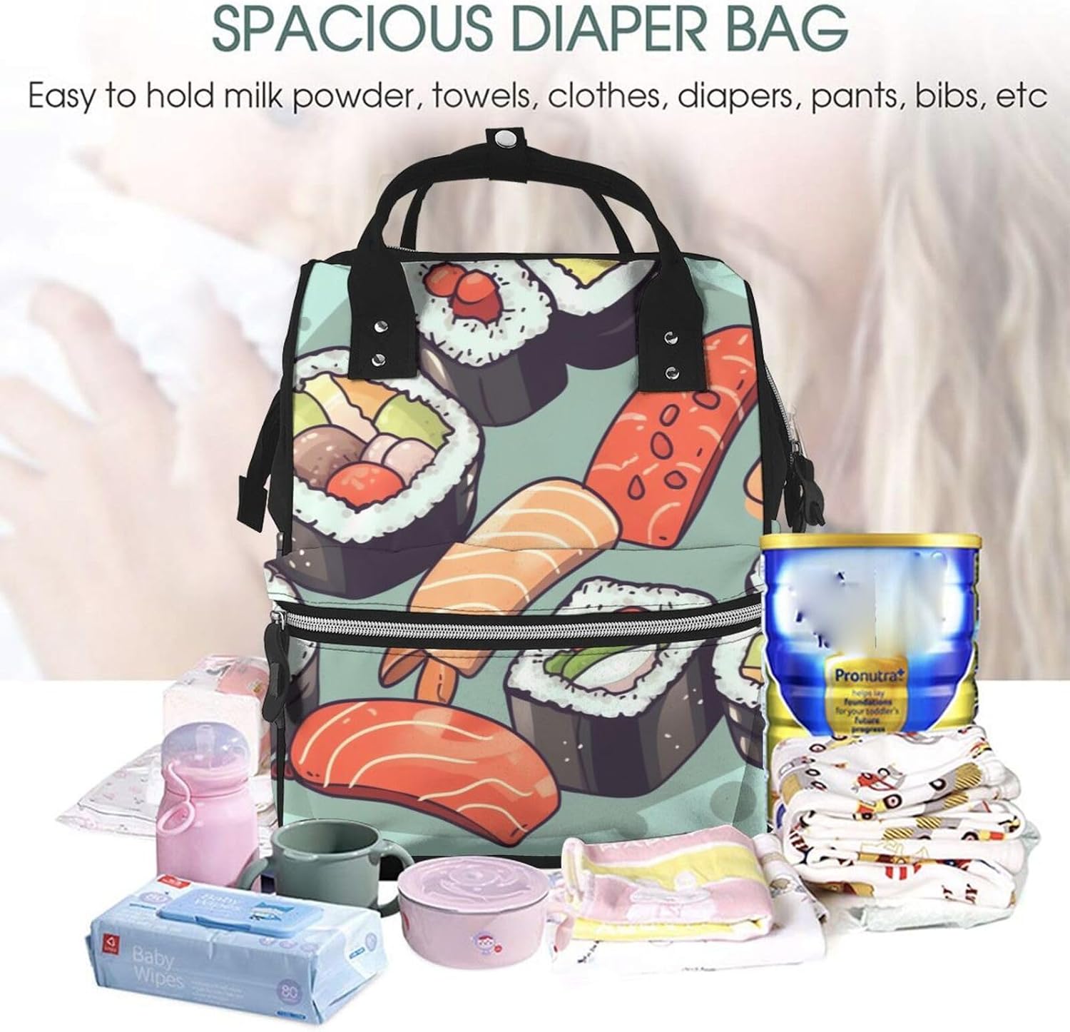 Sushi Diaper Bag Large Capacity Travel Backpack image 5