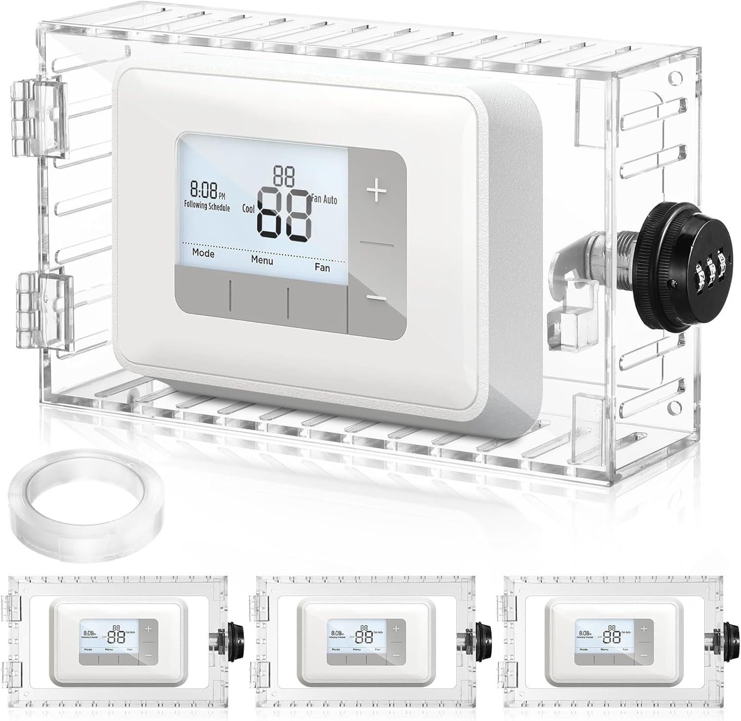 Tellegloww 4 Pcs Thermostat Lock Box with Combination Lock Large Clear Thermostat Cover Guard Lock Box for Thermostat on Wall 6.5" H x 4.6" W x 1.97" D or Smaller