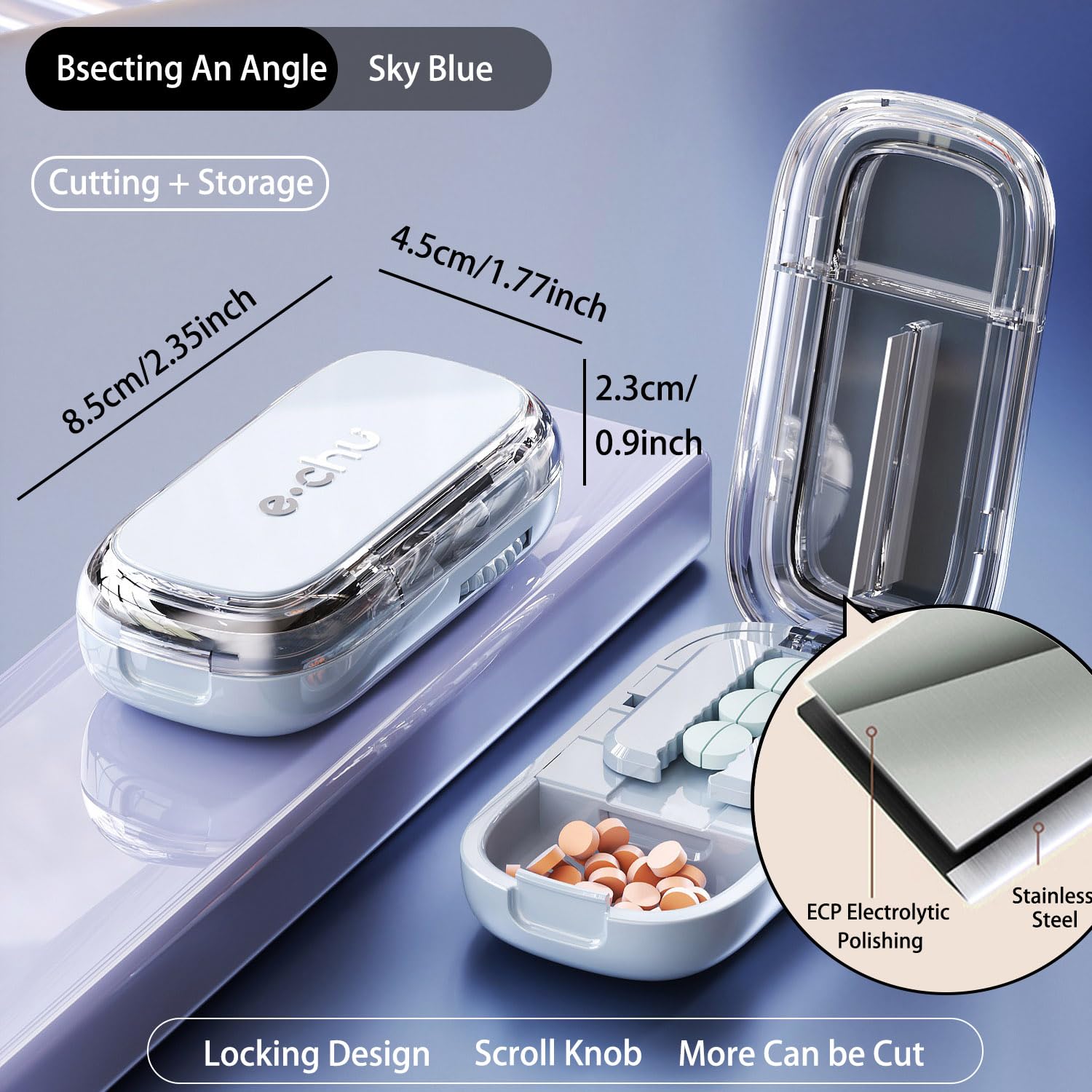 Tablet Splitter(Starlight Blue With Brush tweezers) Pill Cutter丨Pill Splitter for Small or Large Pills Cut in Half, Cutting & Storage 2 in 1 Tablet Pill Dispenser for Pet