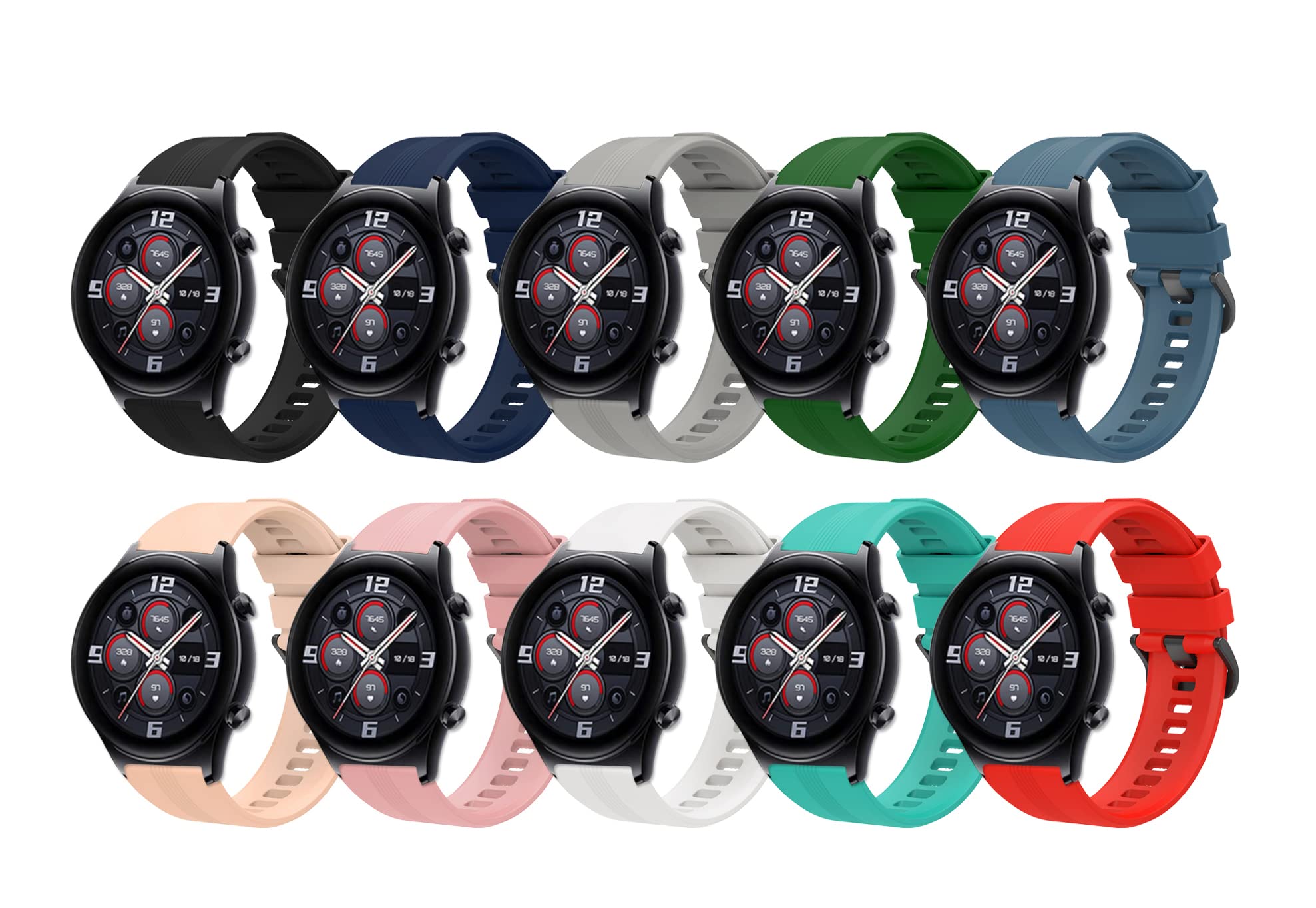 Miękkie silikonowe paski do szybkiego odpinania, wypukłe paski, 20 mm, 22 mm, miękkie gumowe paski do zegarków kompatybilne z Honor Watch GS3, dla kobiet, mężczyzn, 22mm