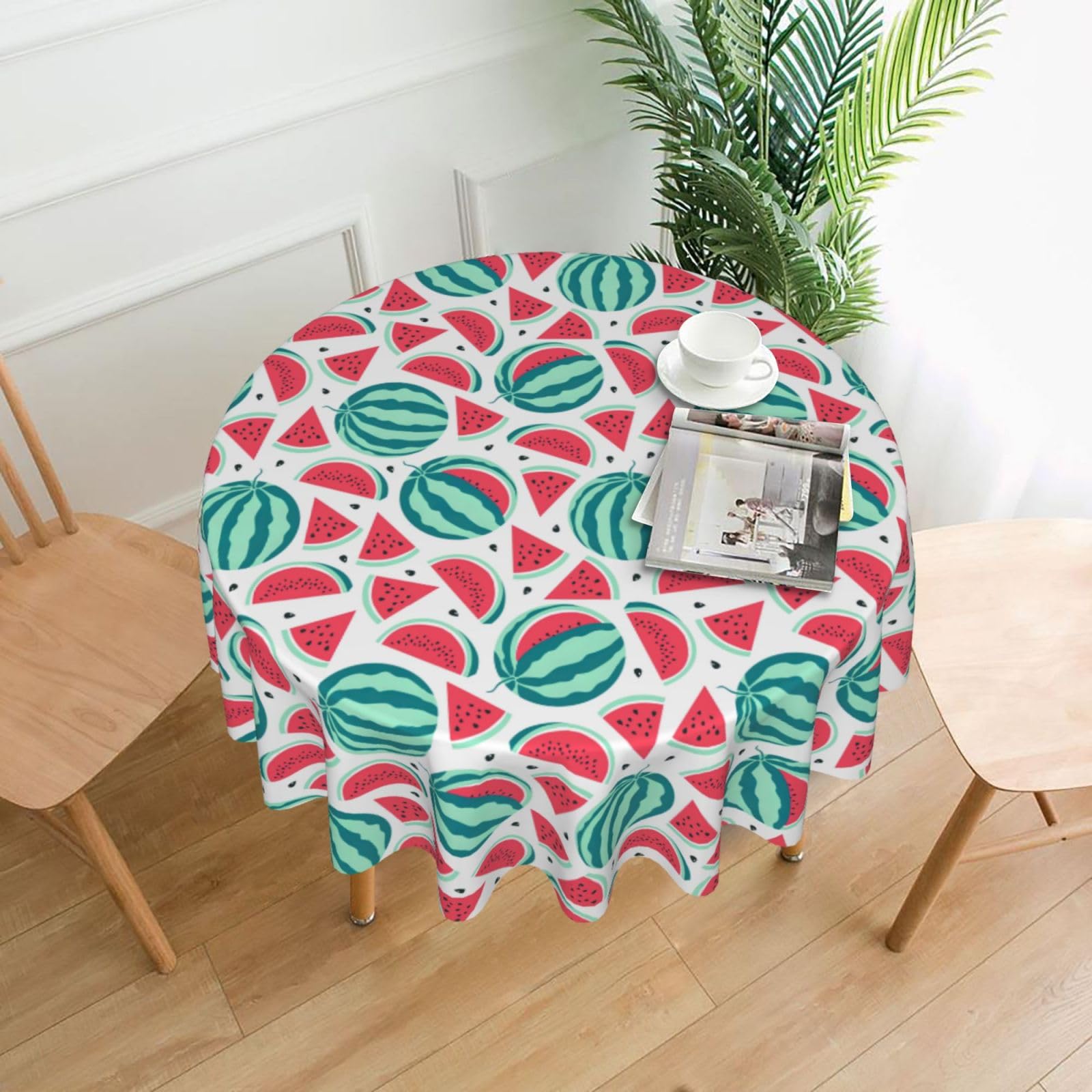SDEGTHO Fruits Watermelon Print Modern Retro Round Tablecloth 60in Polyester Fabric Cover for Party Dining Table Washable