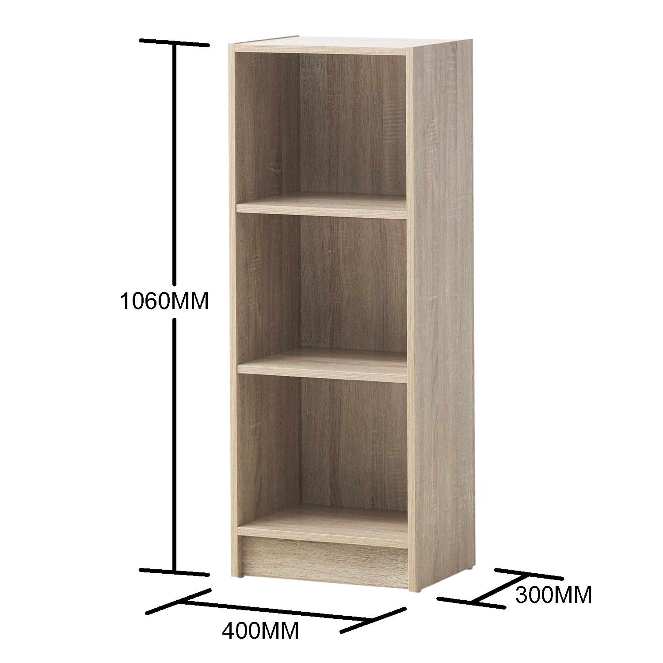 Timber Art Design UK 3 Tier Bookcase Open Narrow Tall Shelf Rack Contemporary Organizer Display Shelving Unit for Modern Living Room, Office Space, Study Room Furniture, Grey - W40 x H106 x D30cm