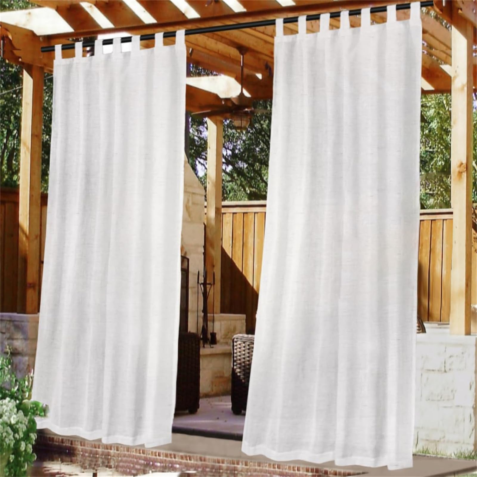 Tende da Sole per Esterno Tende da Esterno Impermeabile Tende per Gazebo Esterno Tende Bianche da Esterno con Passanti Tende Balcone Semitrasparenti 2 Pezzi (2 Pezzi-132x243cm,Bianco)