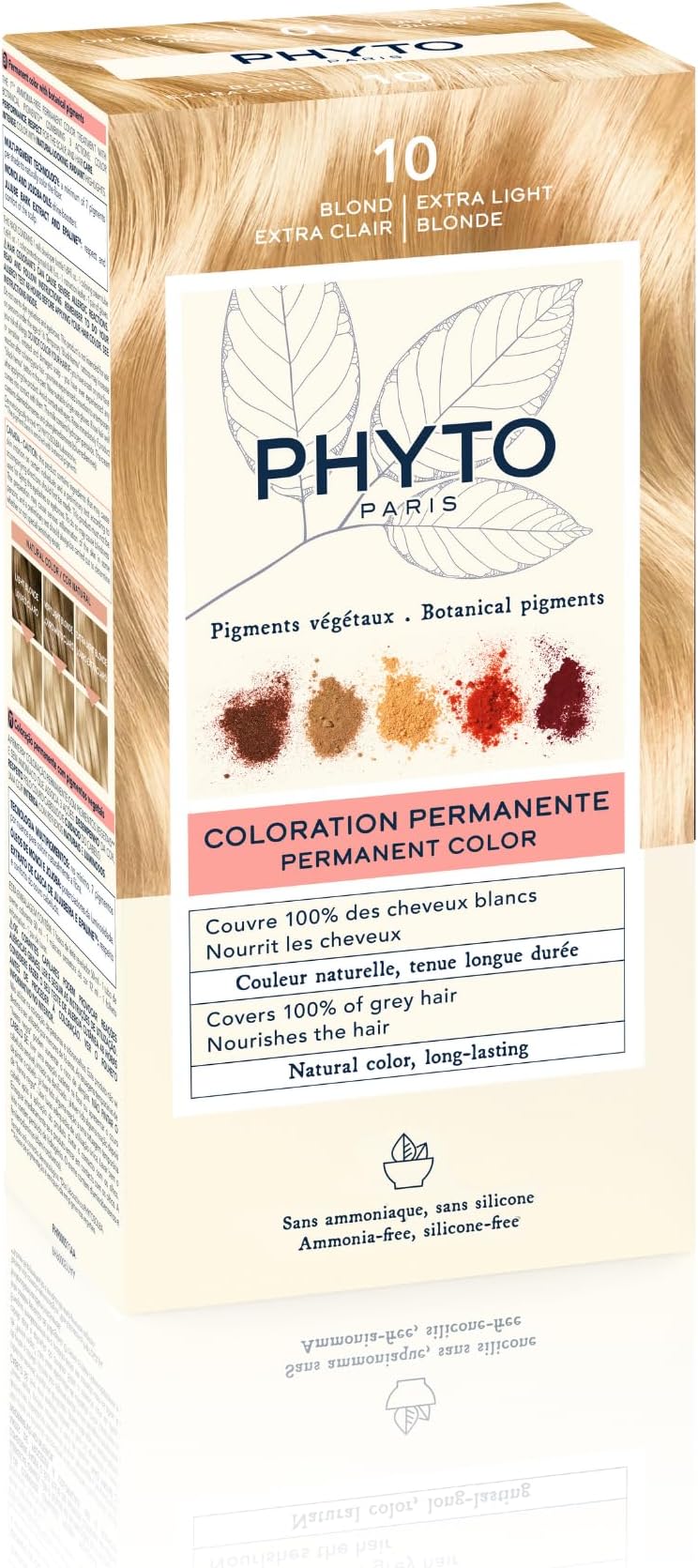 Phyto Phytocolor Permanent Natural Hair Color 10 Extra Light Blonde with Botanical Pigments, 100% Grey Hair Coverage, Ammonia-free, PPD-free, Silicone-free