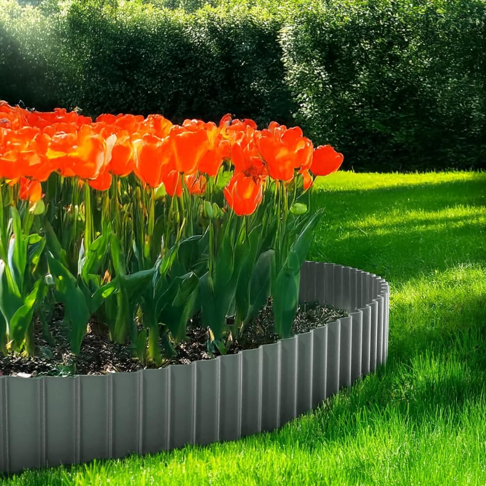Garden Mile Grey Garden Mile® Various Sizes Strong Green Garden Lawn Border Edging Edging For Grass Borders Flower Beds Stones Flexible Plastic Edger ( Border Edging)