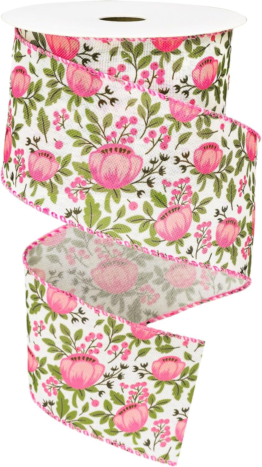 Spring Flower Ribbon Amazon.com: FYSUIMU Spring Flower Wired Edge Ribbons 2.5 Inch Pink ...