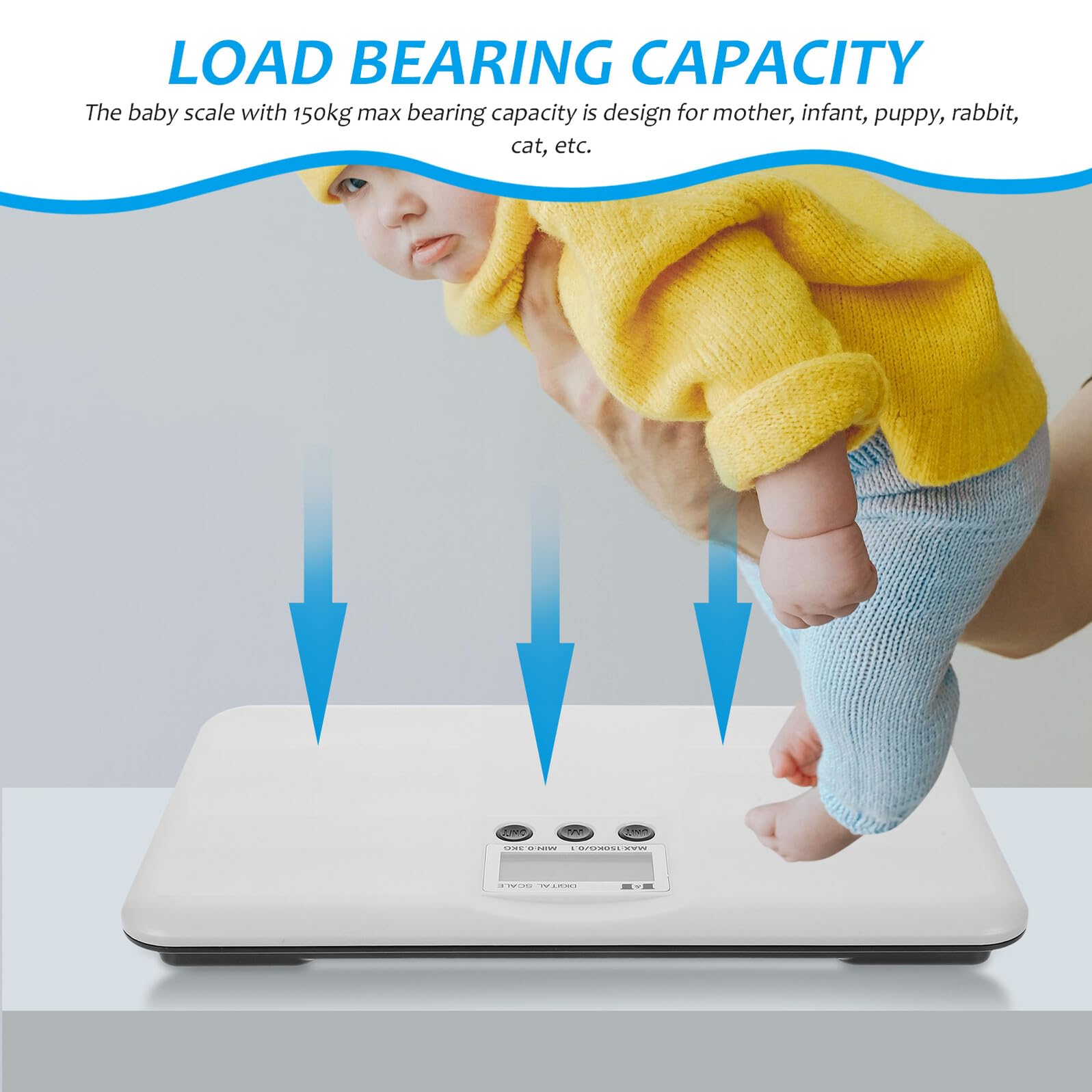 Toddmomy Balance Électronique Numérique Conversion D’unités Capacité 150kg Affichage Digital Design Plat en Plastique Blanc pour Bébé et Animaux de Compagnie pour Usage Domestique