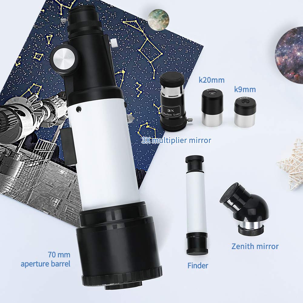 Telescopio Astronomico Rifrattore 400/70mm Per Bambini E Adulti: Treppiede Regolabile E Borsa