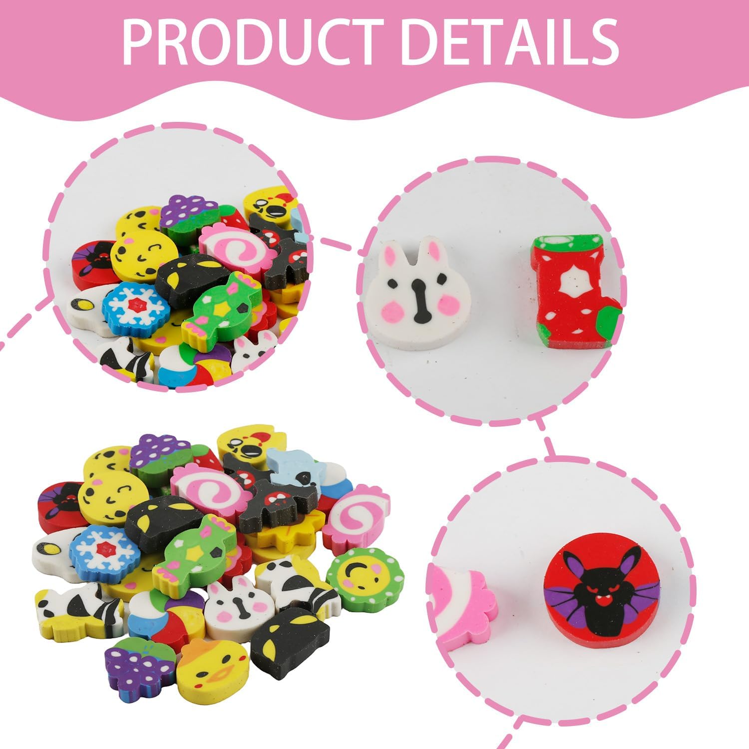 Tabanzhe 30 Pcs Cartoon Erasers – Mini Novelty Pencil Rubbers Assortment, Cute Bulk Erasers for Party Favours, School & Classroom Rewards