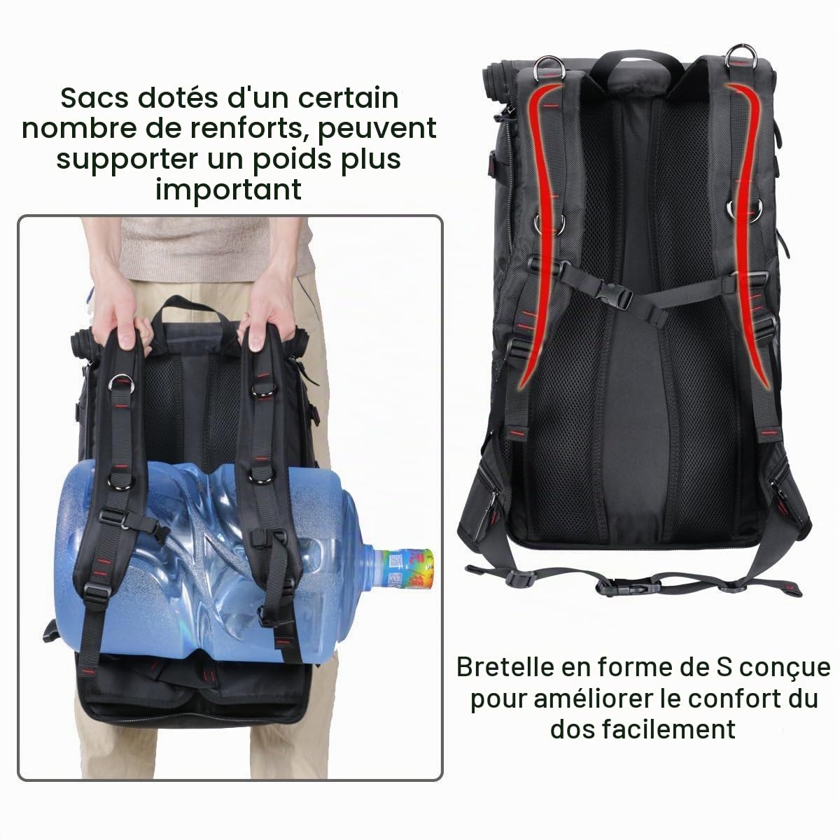 Sac à Dos de Randonnée 40L pour Outdoor Sport Voyage Fitness Trekking, 3 en 1 comme Sac à Dos, Sac à Bandoulière Crossbody Sac à Main, Gros Sac Imperméable Multipoches Anti-vol avec Serrure
