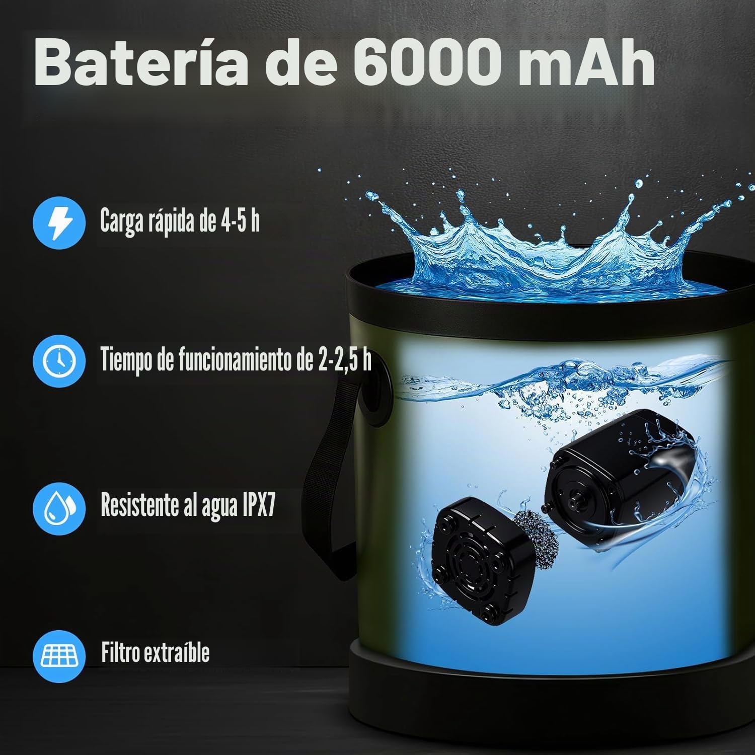 Goody King Ducha Portatil Camping con Bomba Batería 6000mAh – Kit Ducha Agua con Cubo Plegable 20L, Cabezal 3 Modos, Manguera 2m, IPX7, Carga USB-C – Ducha Camper Furgoneta Exterior Perro Jardín