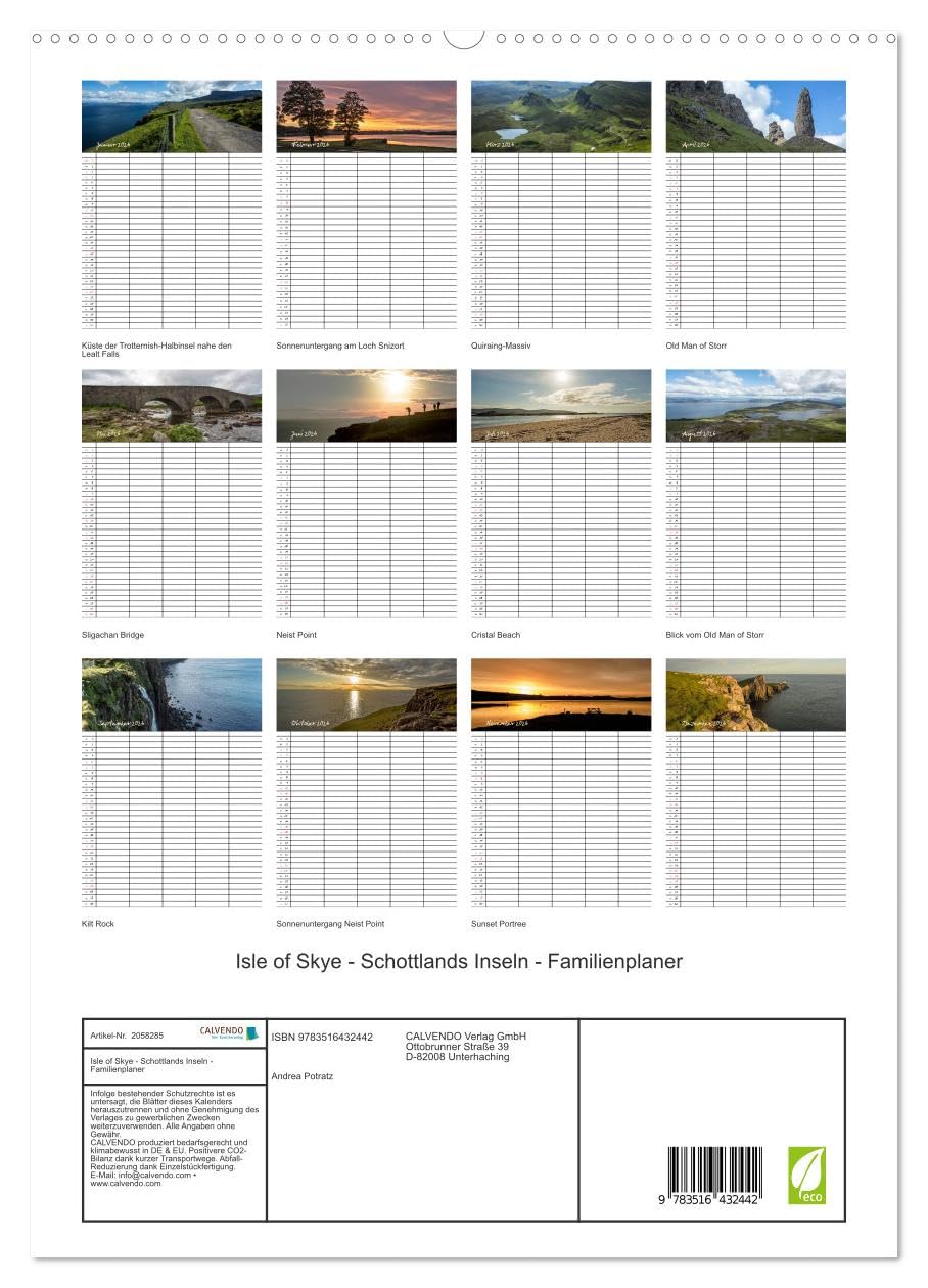Isle of Skye - Schottlands Inseln - Familienplaner (hochwertiger Premium Wandkalender 2026 DIN A2 hoch), Kunstdruck in Hochglanz: Skye, die "Insel des ... zum Träumen und Genießen. (CALVENDO Orte)