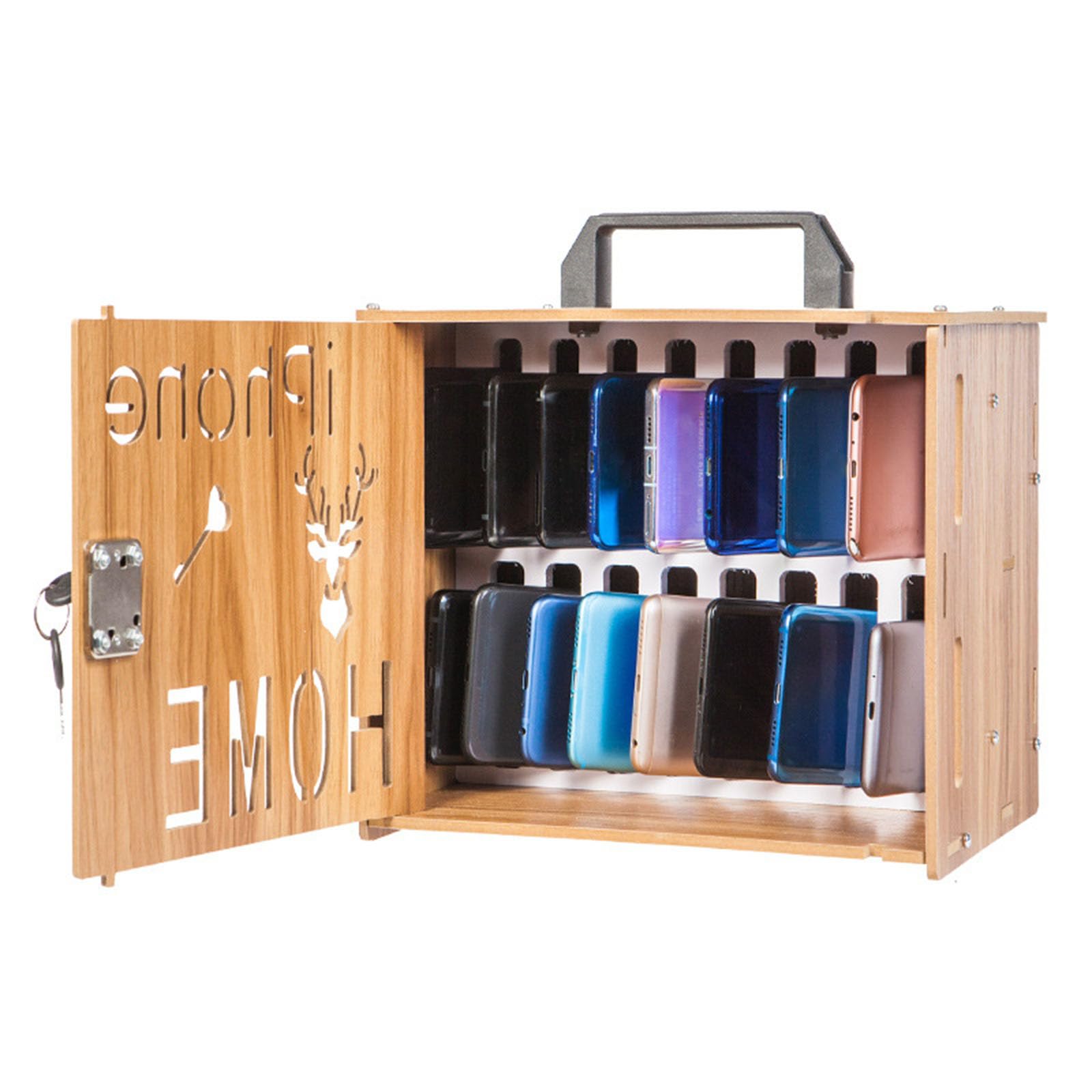 Boîte de rangement verrouillable contre l'addiction aux écrans : coffret mobiles en bois