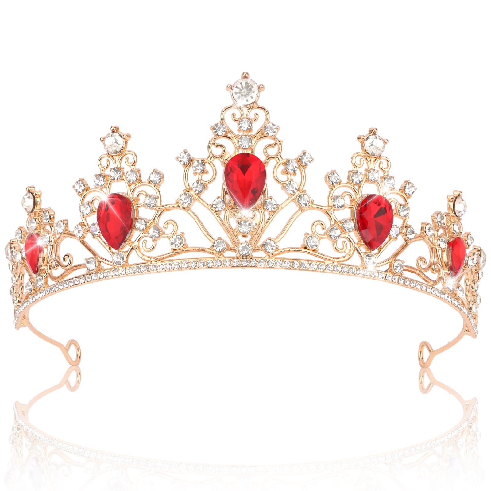 Queen of Hearts Tiaras with Crystal Crown Rhinestones for Women Girls Bridal Wedding Prom Crown Headband For Birthday Party Halloween Costume Halloween Photo Props(Red)-image-25