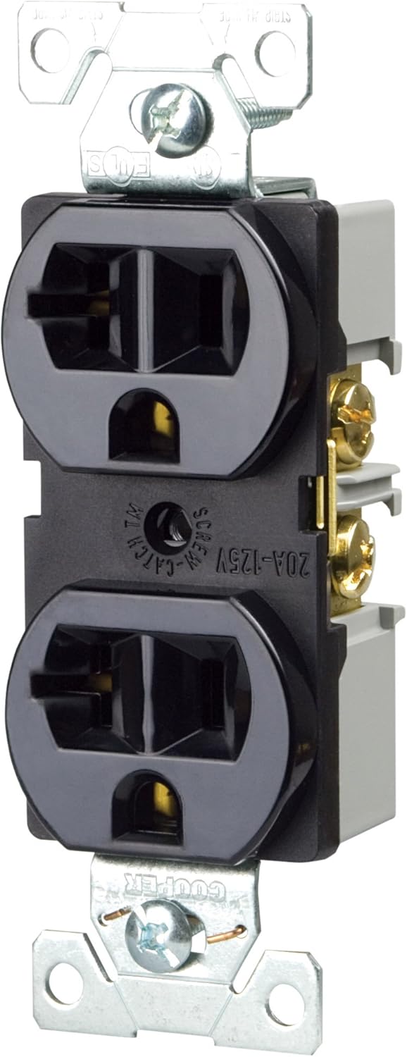 EATON Wiring BR20BK-SP-L 20-Amp, 125-Volt Commercial Grade Straight Blade 3-Wire Duplex Receptacle, Black