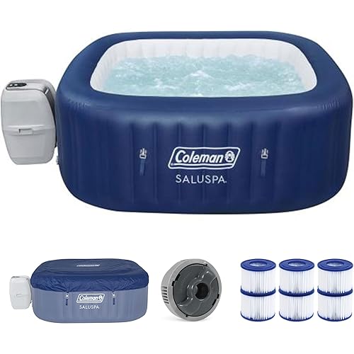 Coleman SaluSpa Atlantis AirJet 4 to 6 Person Inflatable Square Hot Tub Spa with Type VI Replacement Filter Cartridge (6 Pack), Blue