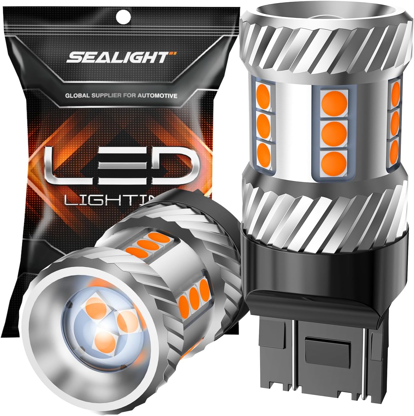 SEALIGHT 7443 Amber LED Turn Signal Bulbs 2700K Yellow 1800LM, Fits 7440/7441/7444/T20/W21W Front Rear Lights, Pack of 2 w/ Resistor