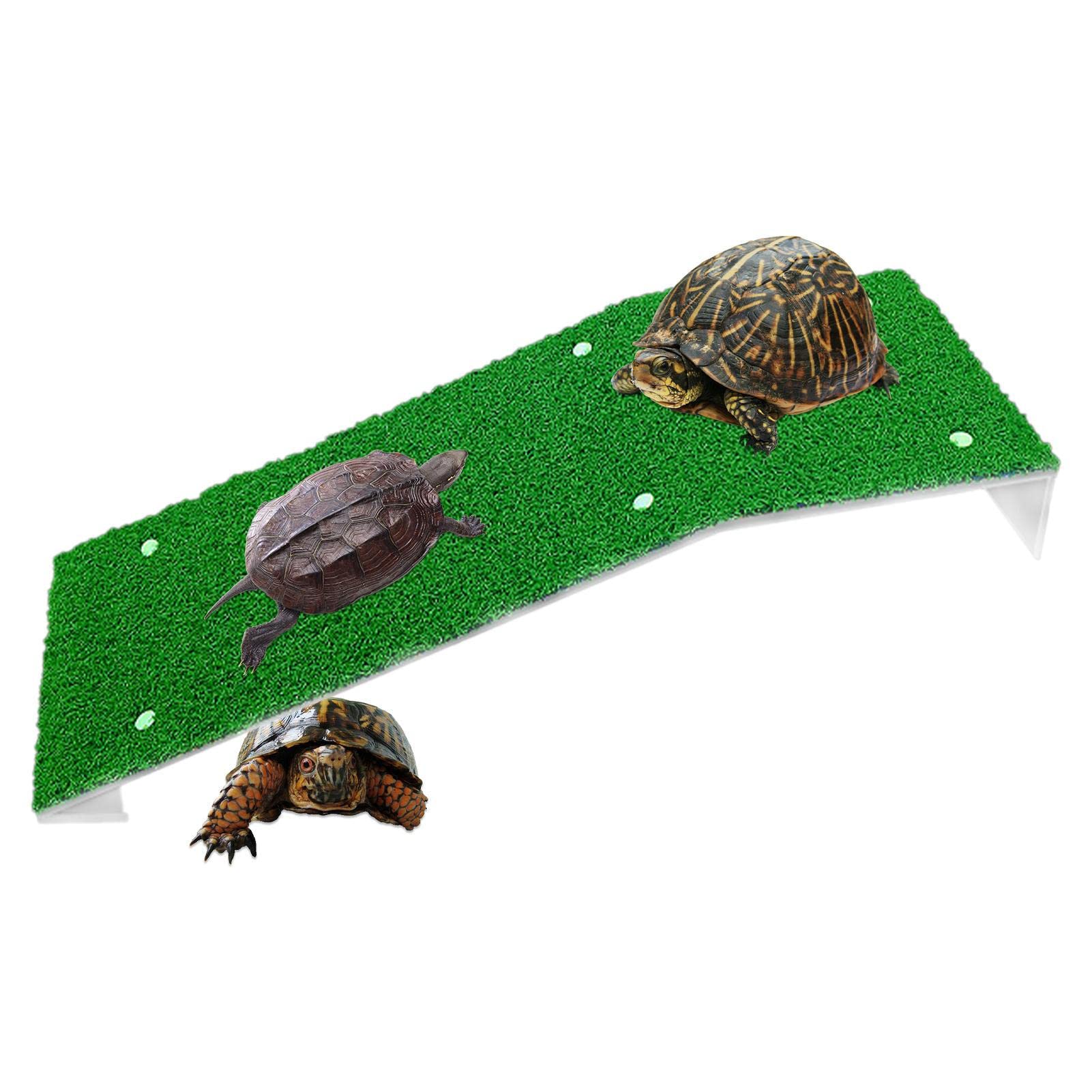 Sonnenplattform Für Wasserschildkröten – Mit Kunstrasen, 2 Saugnäpfen, Größe M (20x12x4 Cm) – Schildkrötenrampe Für Aquarium & Lebensraum