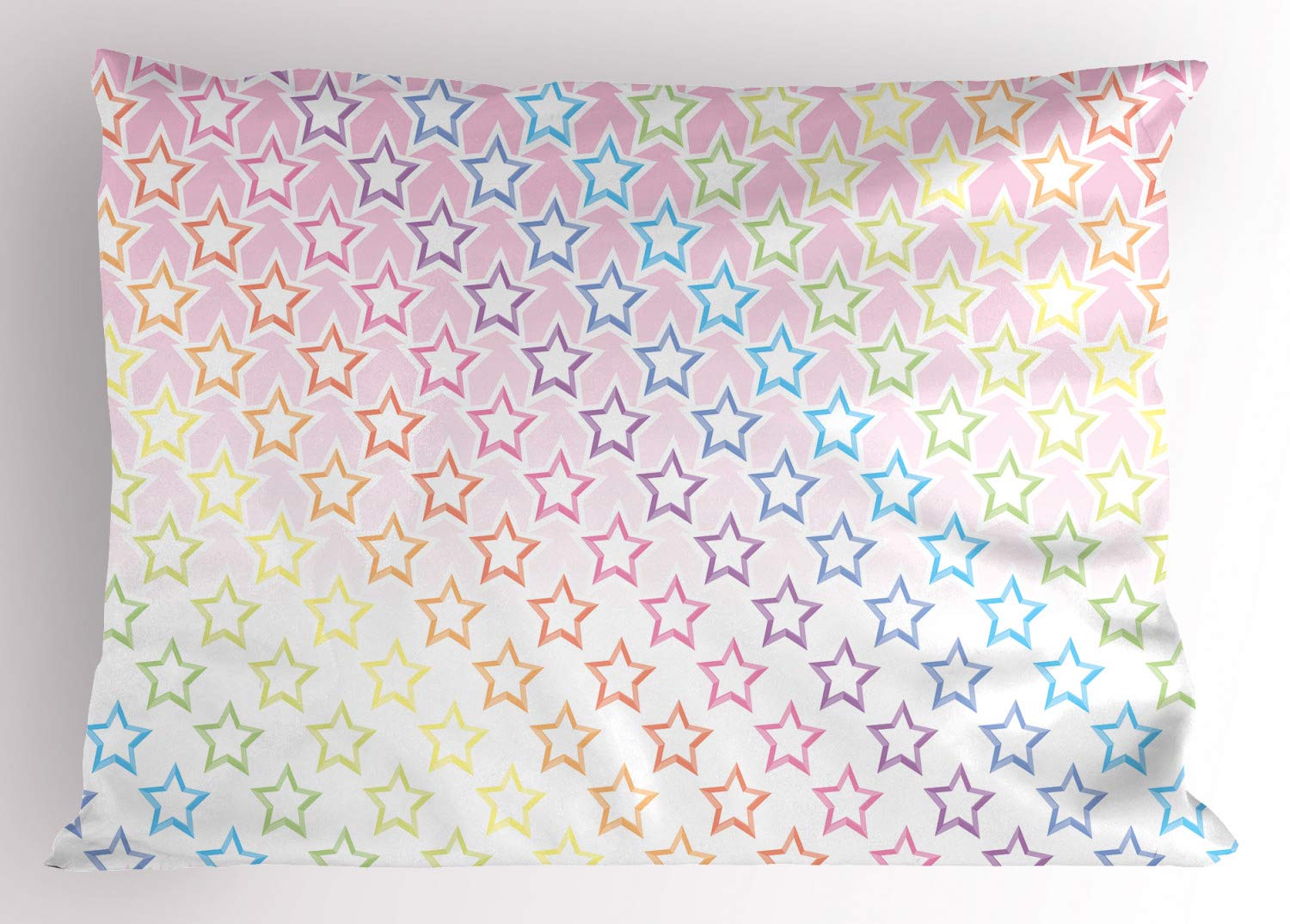 Ambesonne Star Pillow Sham, Stars in Rainbow Colors Galaxy Milky Wayme Teen Nursery Pattern Print, Decorative Standard Size Printed Pillowcase, 26" X 20", Pink Multicolor