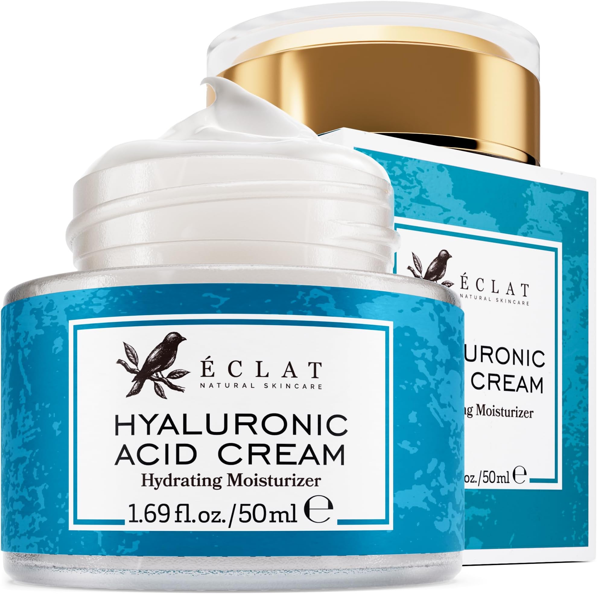Eclat Skincare Hyaluronic Acid Cream – Hydrating Moisturizer with Ceramides & Vitamin B5 - Hyaluronic Acid Moisturizer for Soothing Dull & Dry Skin - Anti Aging Face Cream for Women and Men 50 ml