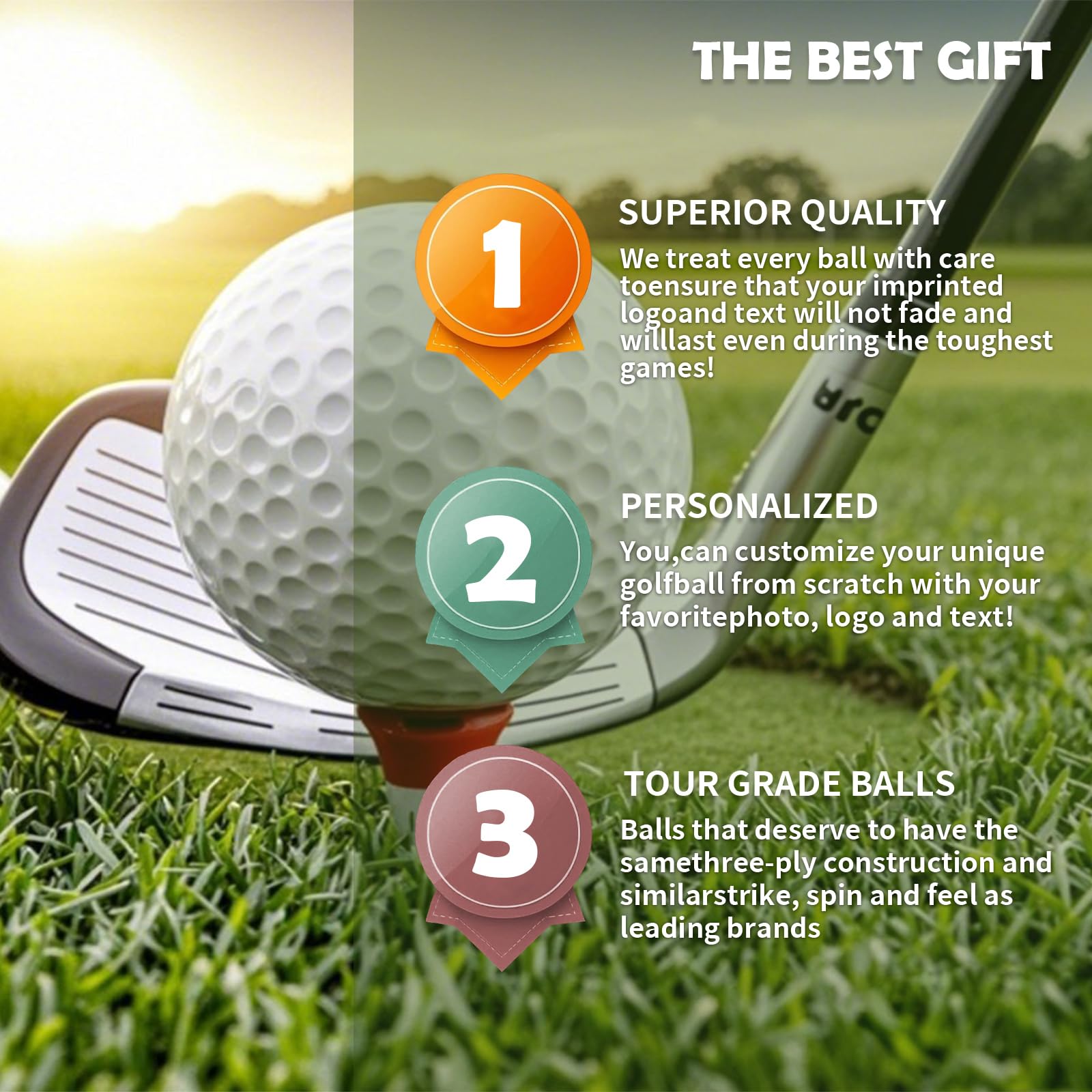 Pelotas de golf personalizadas de doble cara con nombre, logotipo o texto para regalos y eventos