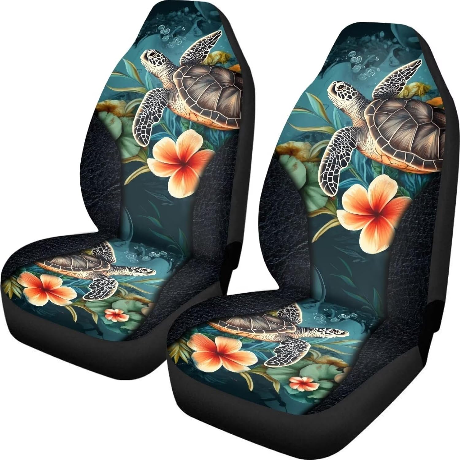 Wanyint Sea Turtle Flower Teal Car Seat Cover for Women Men, Car Seat Protector Car Accessories Decor Universal Fit Most Cars Sedan SUV Trucks