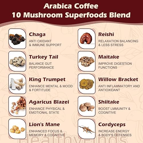 Miniatura 3 de HealthyFinds Organic Mushroom Coffee Instant with 10 Superfood Mushrooms for Better Focus, Energy, Digestion & Immunity (6.35 oz)