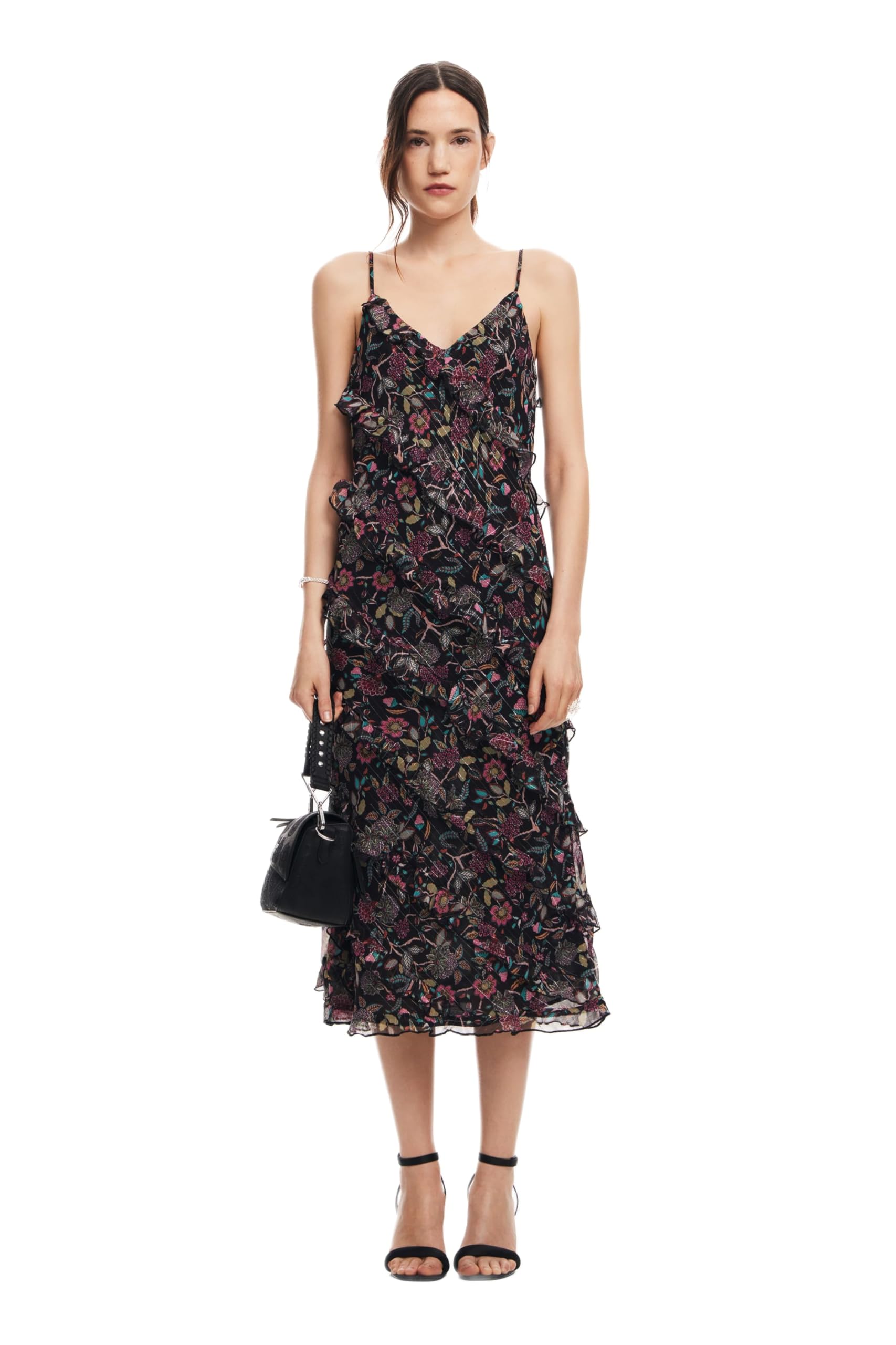 Desigual Damen Schwarz Woman Woven Straps Dress, L Eu