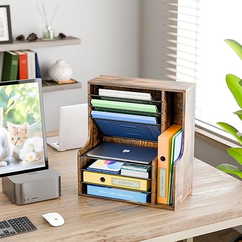 Miniatura 4 de Simple Trending Organizador de archivos de escritorio de 7 niveles, organizador de papel de madera con soporte de archivos ajustable, organizador de