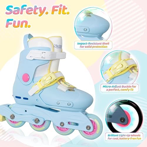 Miniatura 2 de Nattork Patines en línea para niñas, niños, adolescentes, niños de 4 a 16 años, 4 tamaños, cuchillas ajustables para cumpleaños en interiores y