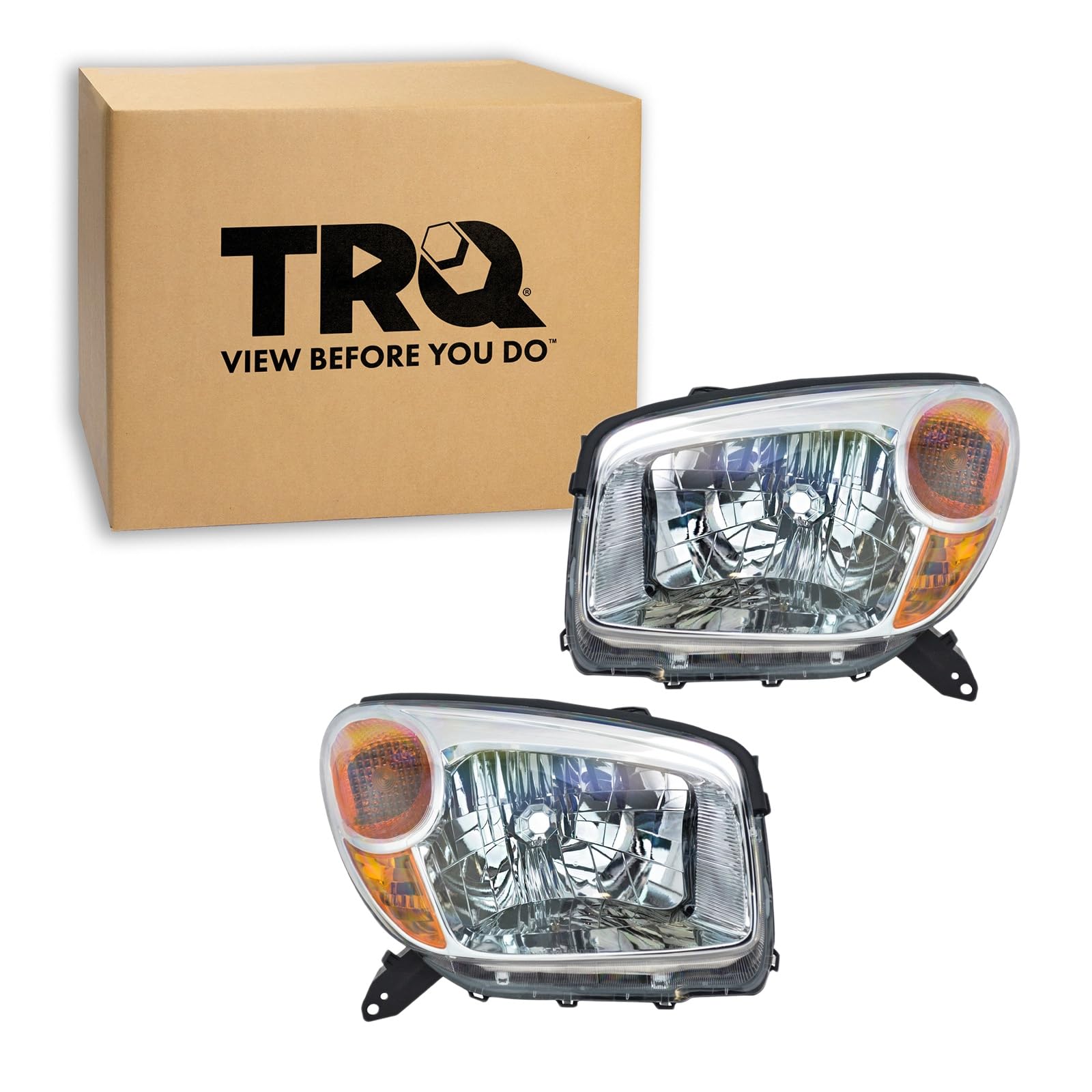 TRQ Headlight Assembly Set TO2518103 TO2519103 Compatible with 2004-2005 Toyota RAV4