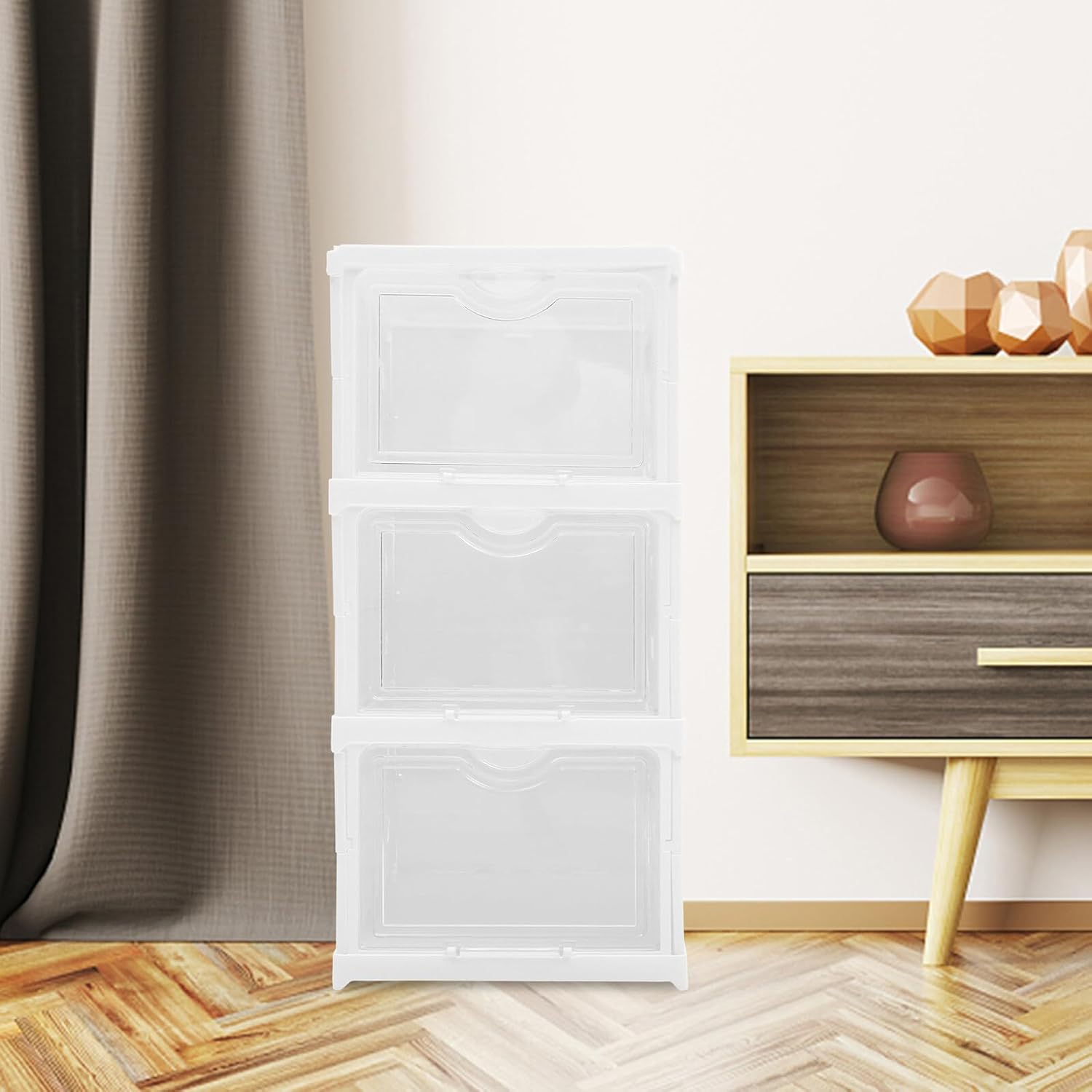 HOMSFOU Stackable Shoe Storage Box with Lid Foldable 3-layer Shoe Organizer for Closet and Sneaker Storage for Home Use