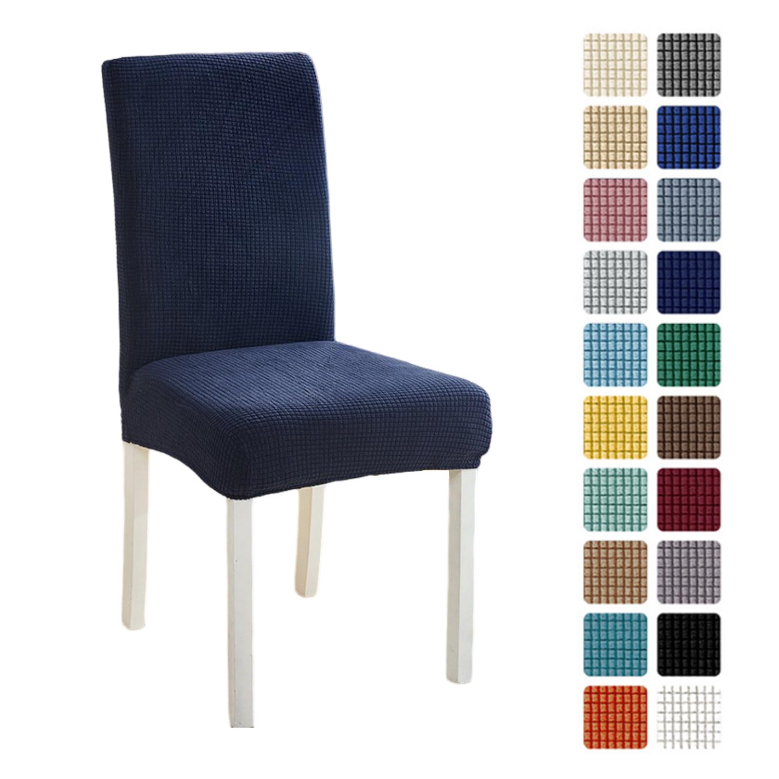Odot Chair Covers Set of 2/4/6, Elastic Dining Chairs Seat Covers Solid Colours Jacquard Plaid Dining Chair Covers, Washable High Back Stretch Chair Cover for Restaurant (Set of 4,Navy Blue)