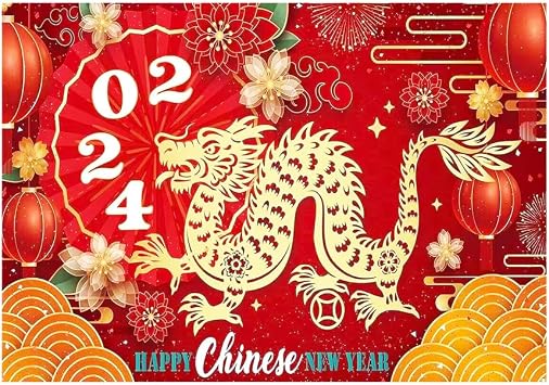 6.8x5ft Happy Chinese New Year Banner Backdrop,China Spring Festival Lunar New Year Decorations Paper Cut Flowers CNY Lanterns Year of The Dragon Party Background Dragon Year Background