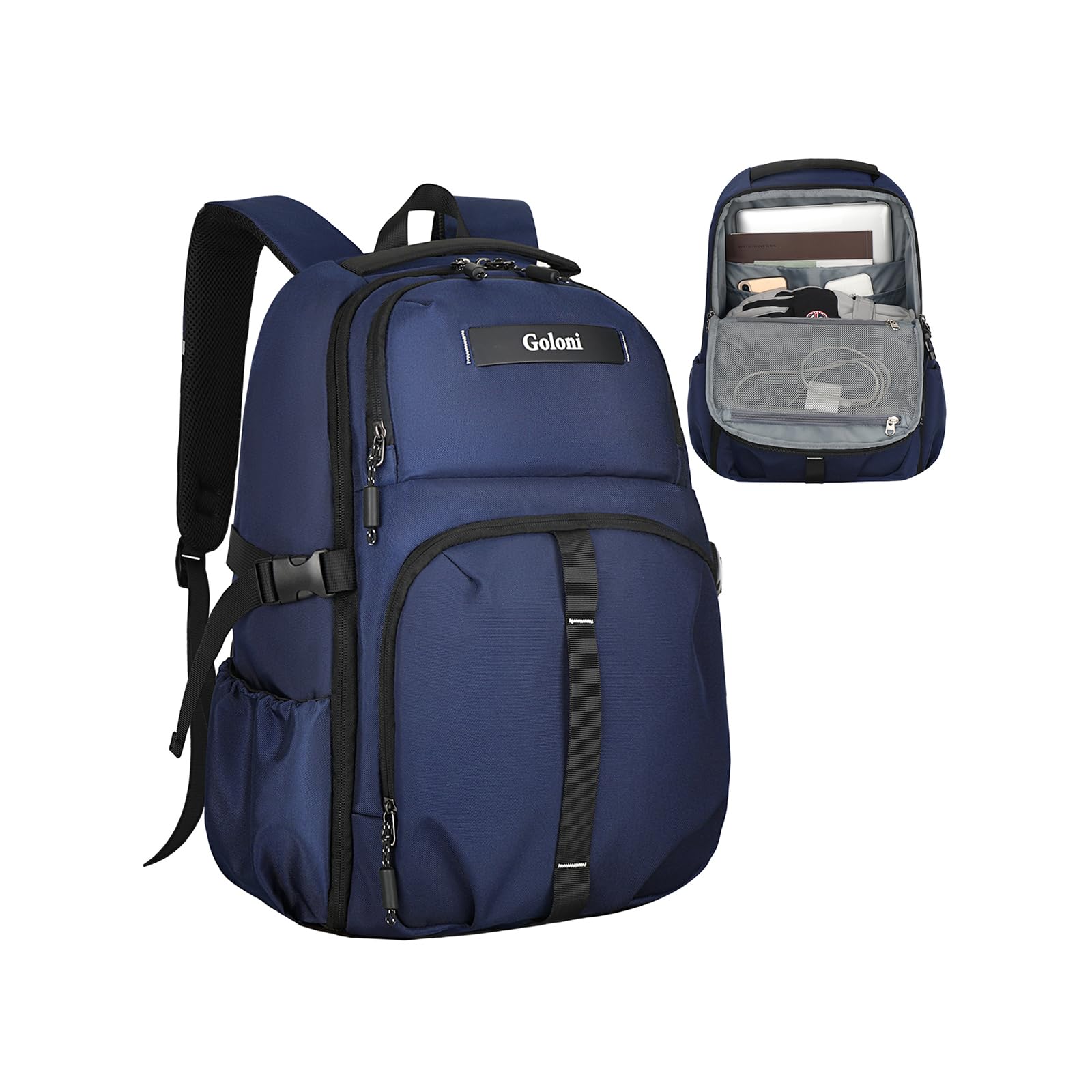 Goloni Airline Approved Travel Backpack 35L - Under Seat Carry On, Water Resistant 15.6 Inch Laptop Compartment for Men Women Work Travel,Blue