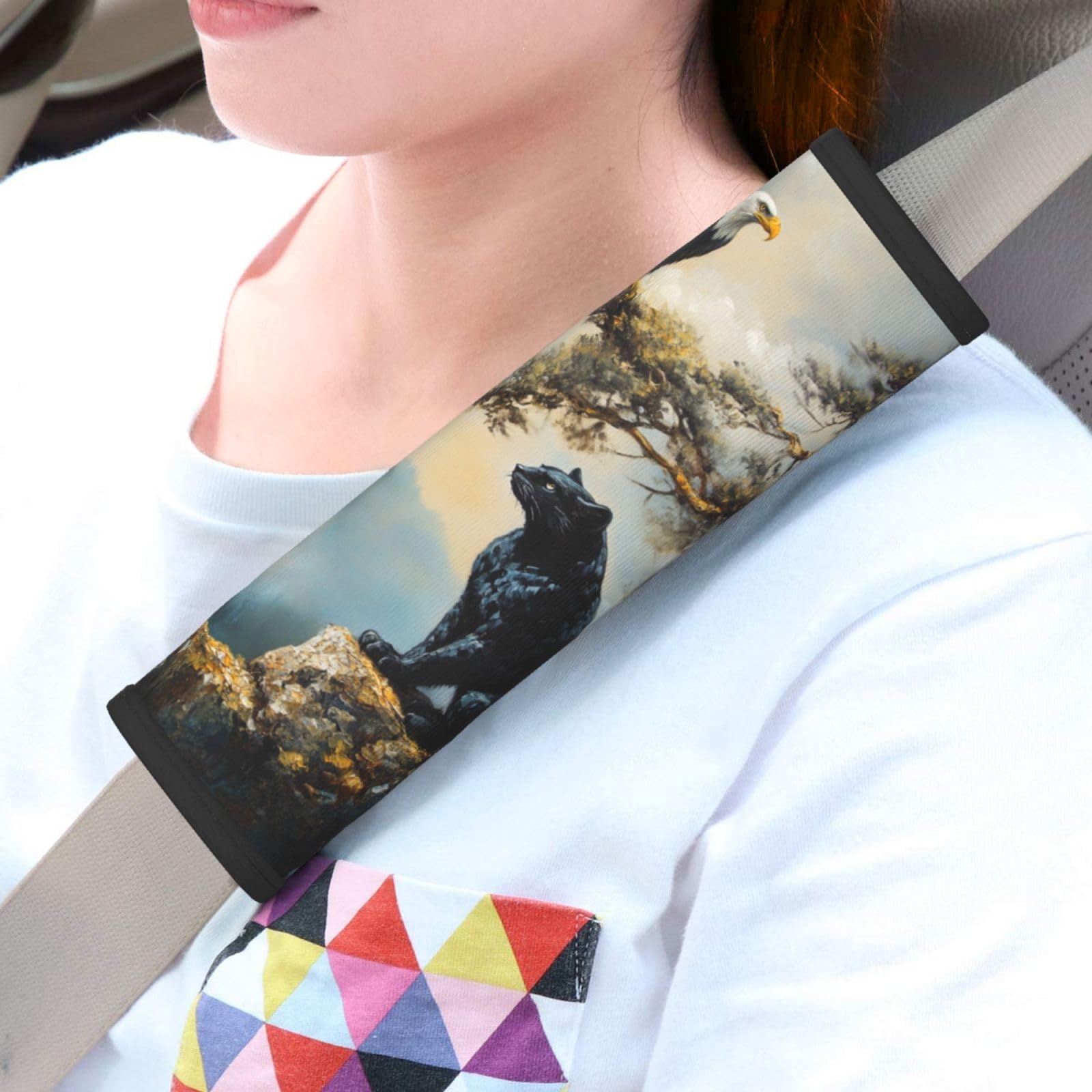 Panther and Eagle Car Seat Belt Cover 2 Pack Seatbelt Strap Shoulder Pad Protector Universal Comfort for Car