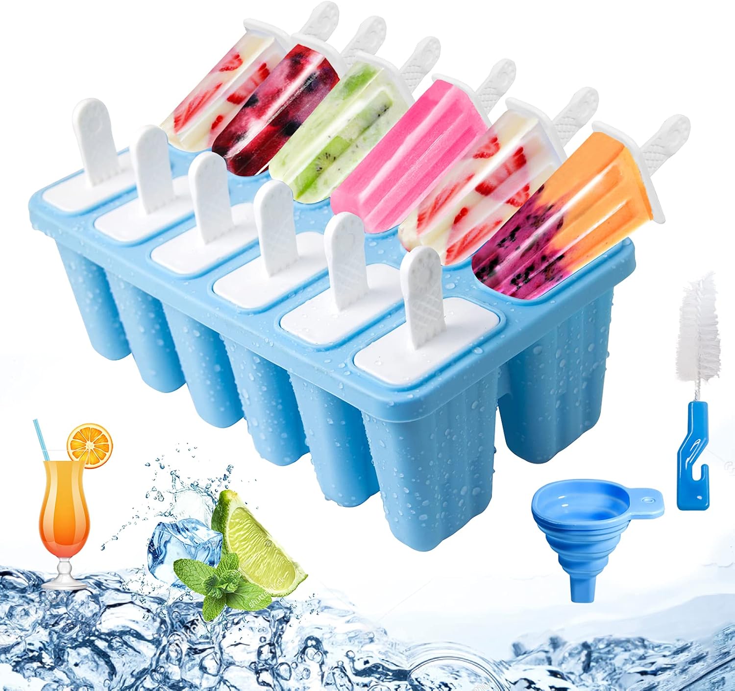 Ice Lolly Moulds with Sticks,12-Hole Silicone Popsicle Moulds
