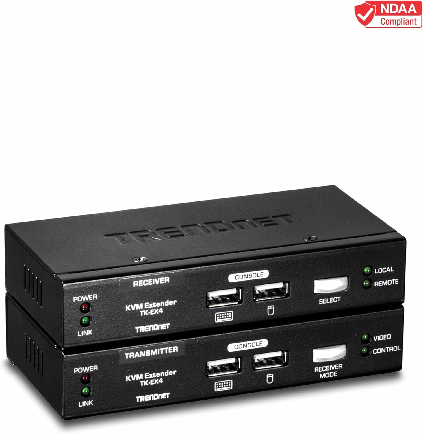 TRENDnet KVM Extension Kit, Extend Keyboard/Video/Mouse Controls, up to 100 Meters (328 ft.), Hot-Keys, Transmitter, Receiver, PS/2, VGA, TK-EX4