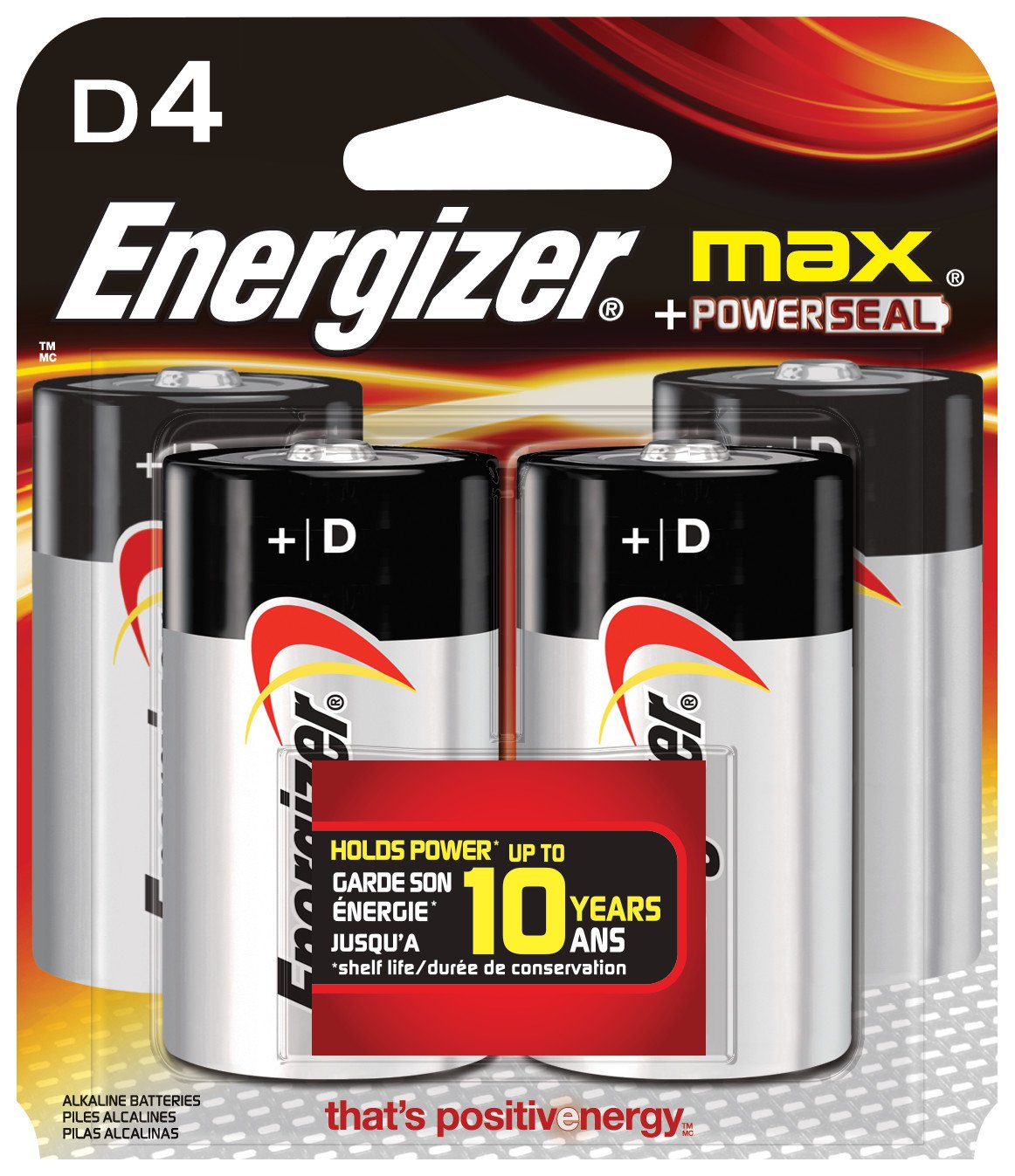 Energizer MAX D Alkaline Batteries, 4 Count