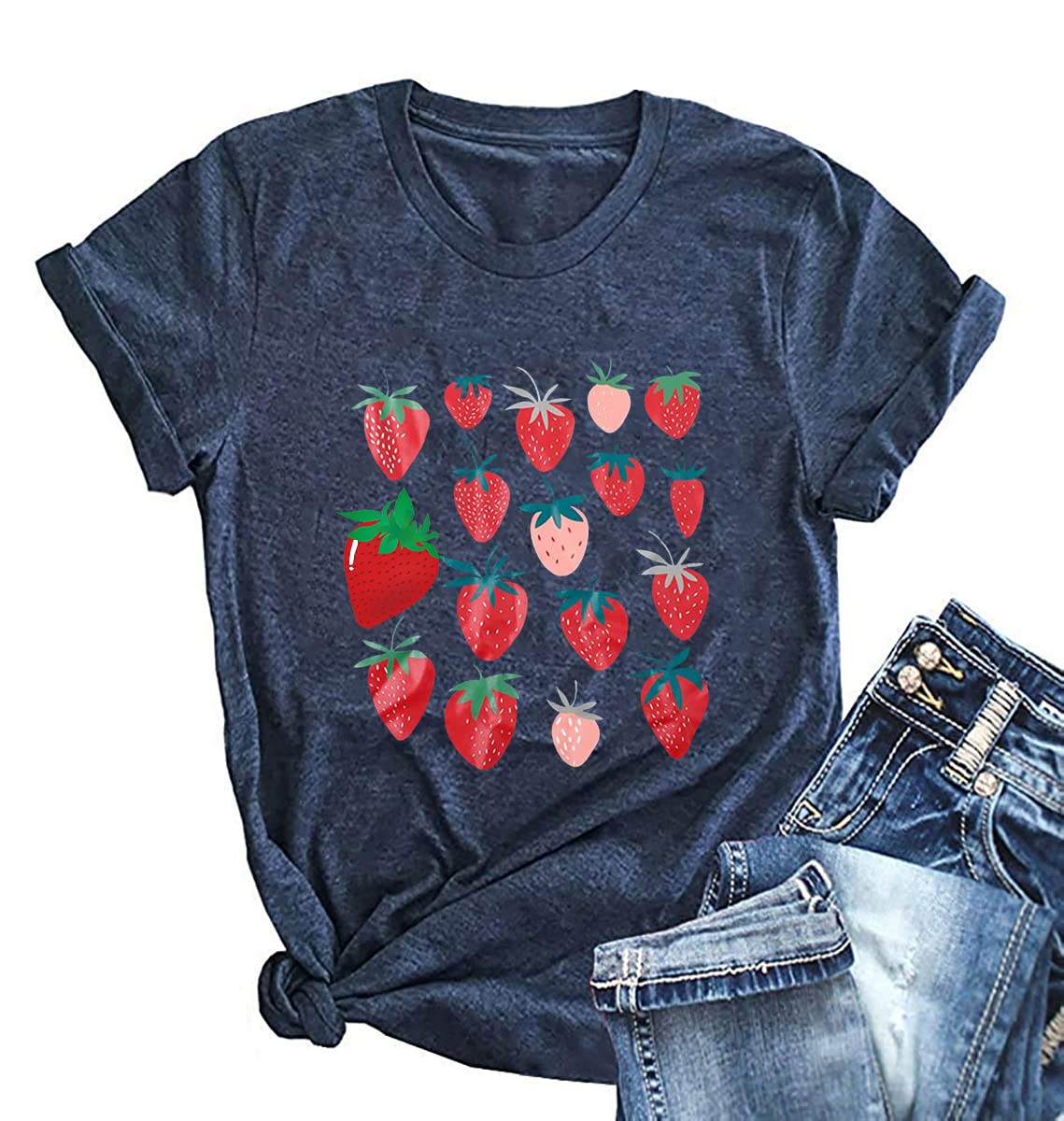 YkomowStrawberry Tshirt Womens Cute Fruit Tshirt Feeling Berry Good Graphic Tees