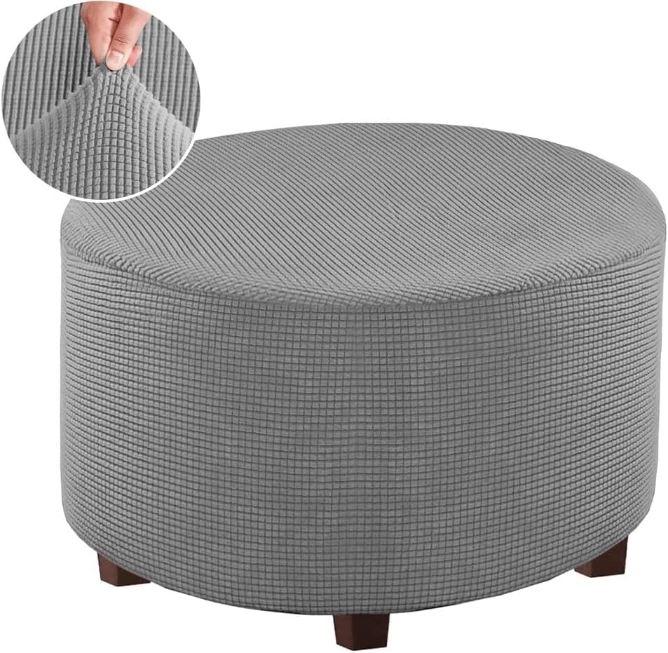 Elastic Round Slipcover Footstool Removable Stretch Footstool Storage Sofa Foot Cover Living Room(L)
