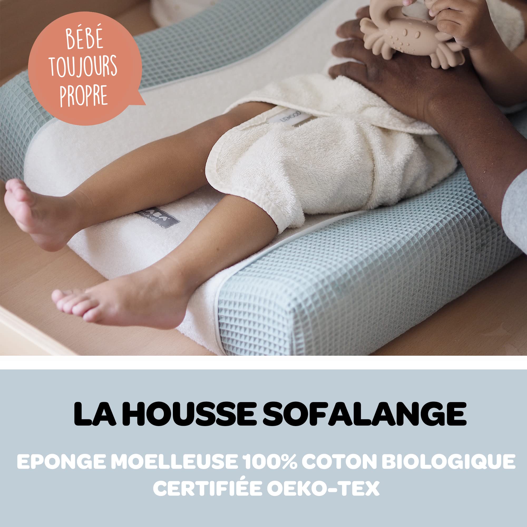 BÉABA, Housse pour Matelas à Langer Sofalange, 100% Coton Nid d'abeille, Eponge Moelleuse, Drap Absorbant, Confort Optimal, Tissus Certifiés Oekotex , Vert d'eau