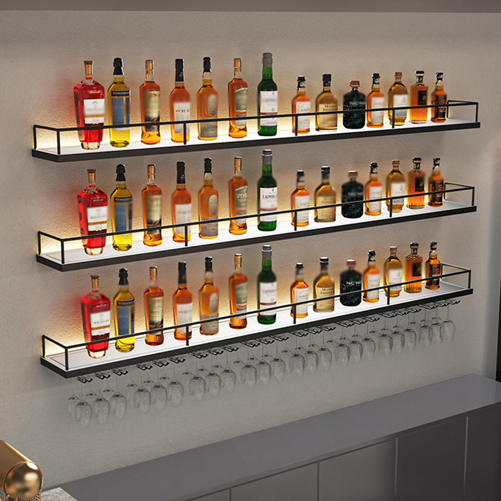 Bar à liqueur mural de 150 cm en finitions haut de gamme pour verres à pied