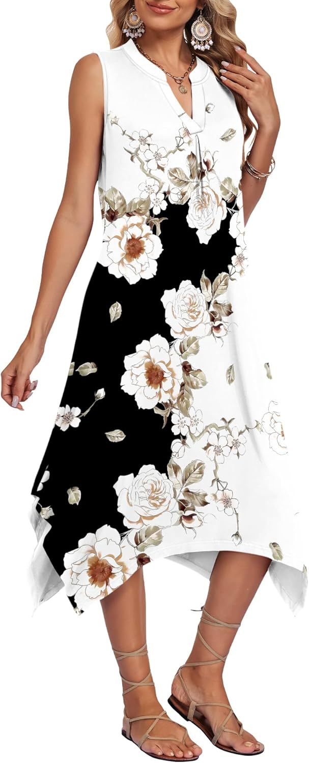 AUSELILY Summer Dresses for Women 2026 Casual Sleeveless Sundress Asymmetrical Hem Tank Midi Dress with Pockets - Image 5